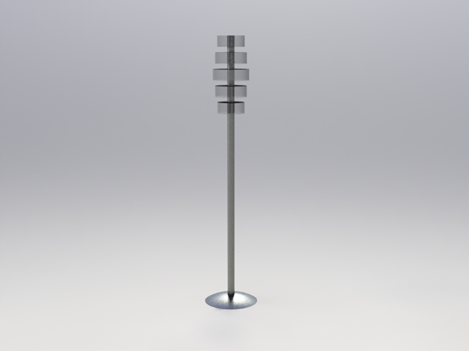 This and the following renders are of the initial model I made of my floorstanding light. I created it using Solidworks.